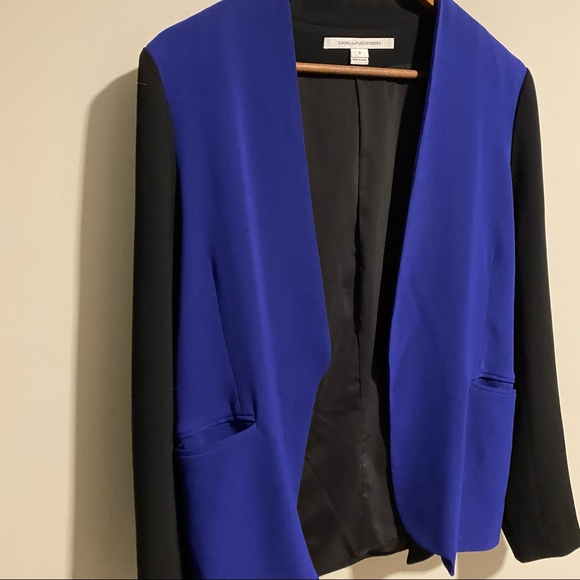 Diane Von Furstenberg Paulette Black & Blue Open Blazer Size 8 - Picture 6 of 8